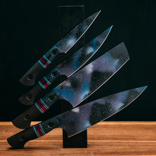 Half Face Blades Chef Set - Arctic Storm FAT Carbon, Glow G10, Sugi Tru-stone Split 1