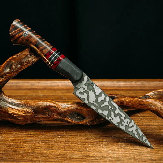 Half Face Blades Chef Set - Black G10, Bloody Basin Tru-stone, Hawaiian Curly Koa 3