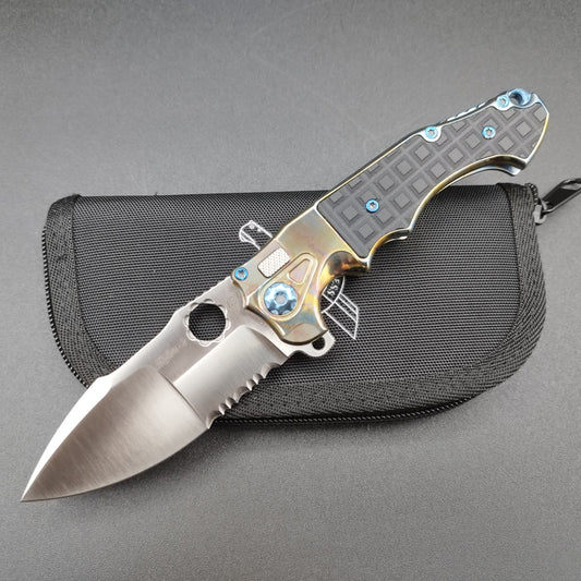 ADV Mini Alpha-S Serrated Gold Acid Rain Black fragged G-10 S35VN 1