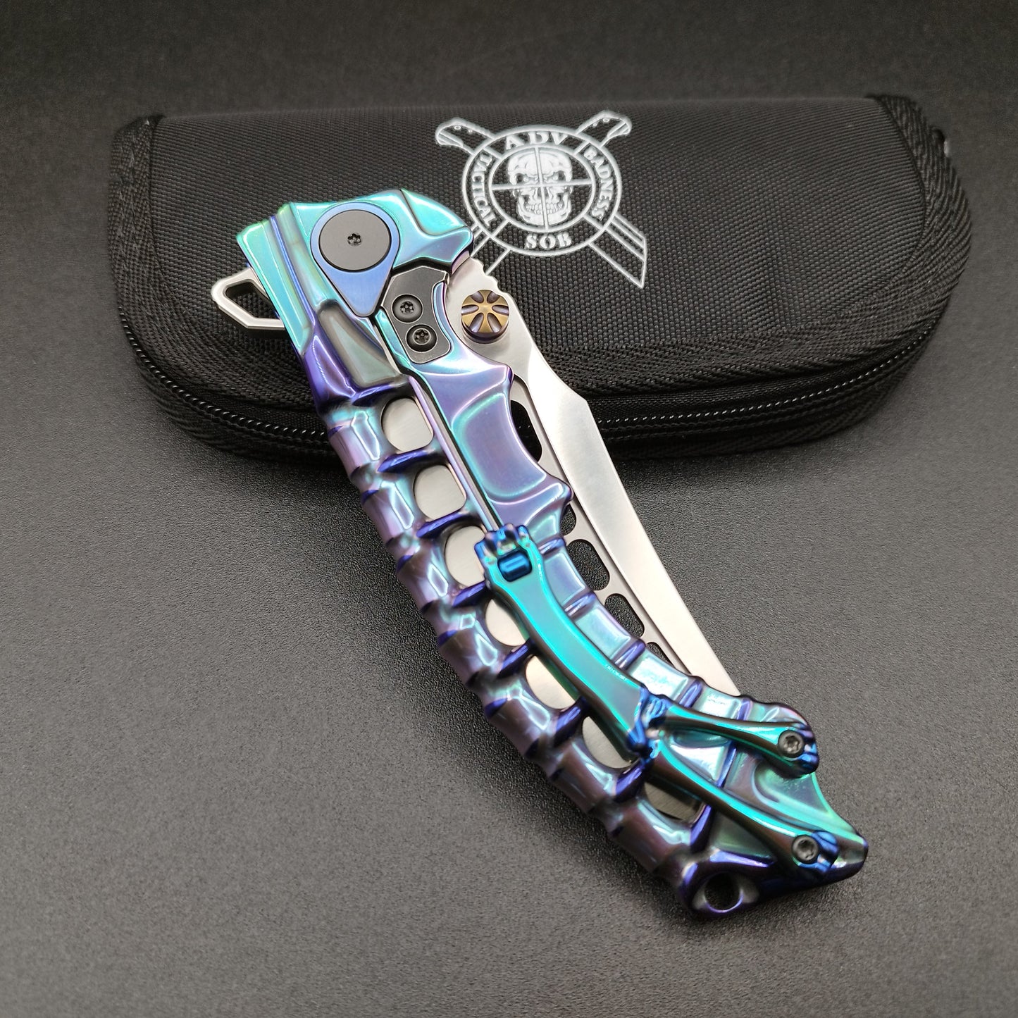 ADV Tactical Scavenger Integral Titanium Handle Purple and blue 4