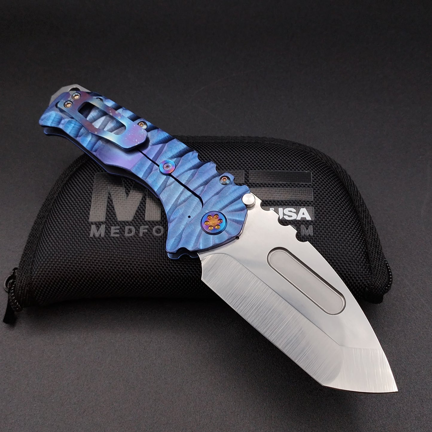 Medford Praetorian T, Tumbled Tanto, Blue Twisted Predator 2