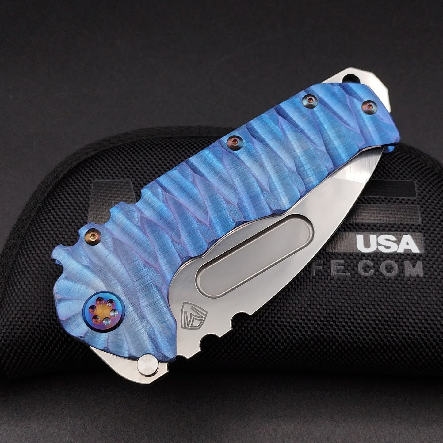 Medford Praetorian T, Tumbled Tanto, Blue Twisted Predator 4