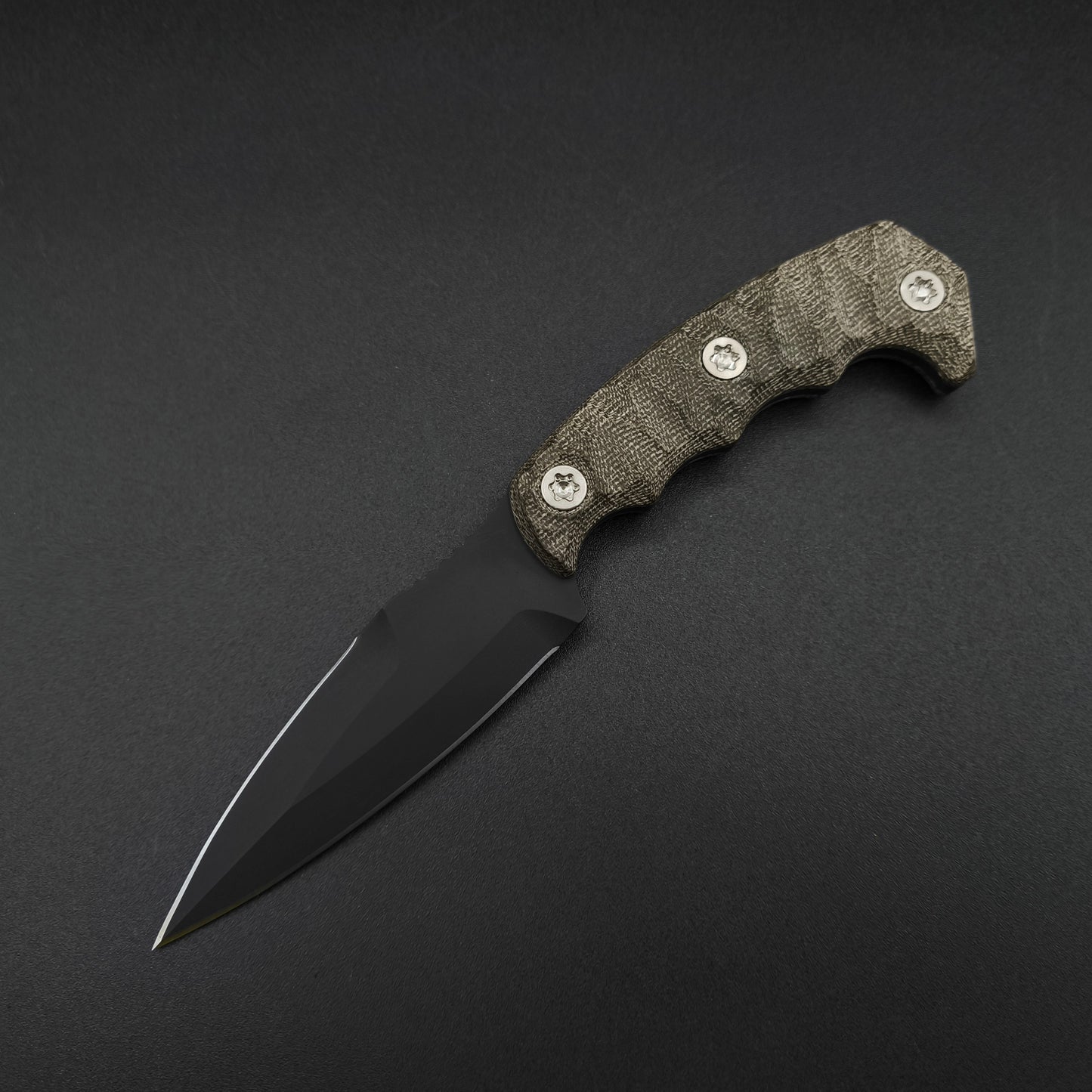 Half Face Blades HUMINT 4" OD Green Canvas Micarta, Armor Black 2