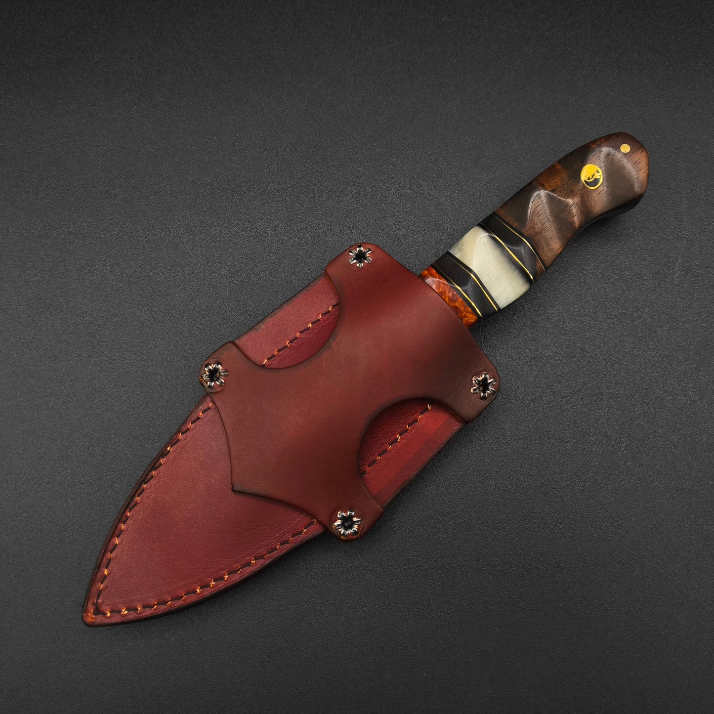 Half Face Blades Field Knife Vegas Forge Razorwire Damascus, Amboyna Burl 6