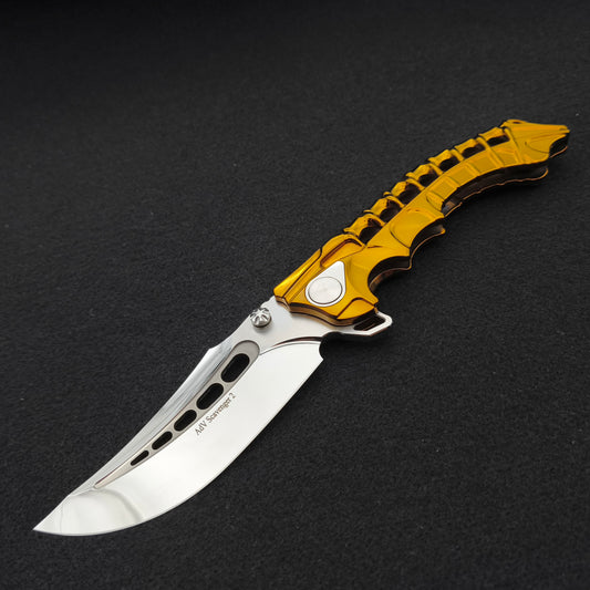 ADV Scavenger Gen 2, Integral Titanium Handle, Gold and Mirror finish, M390 1