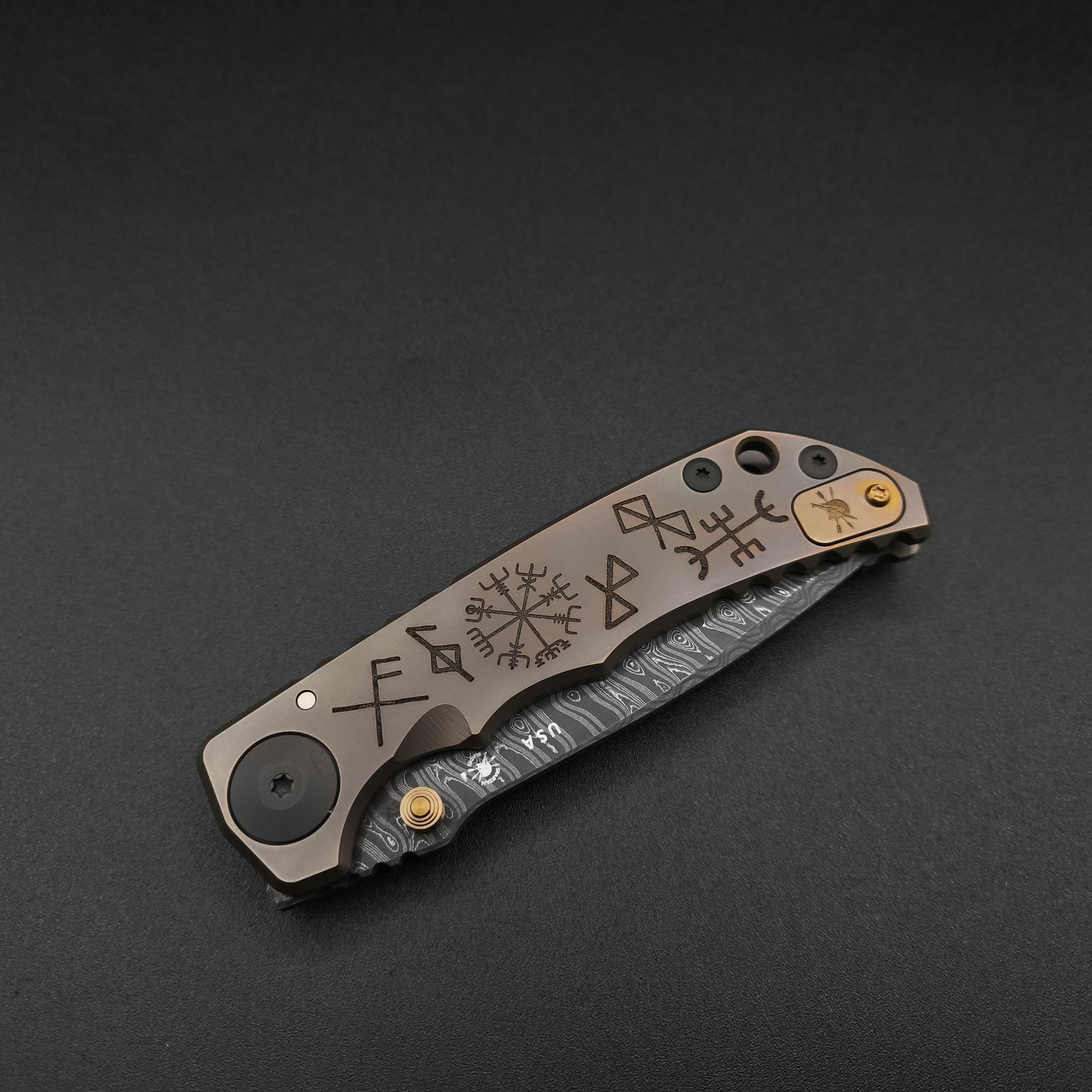 Spartan Blades Harsey Folder SF5 Custom Chad Nichols Damascus Runes 4