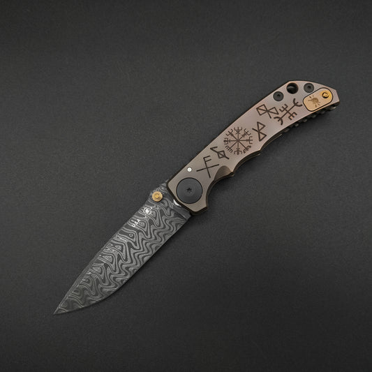 Spartan Blades Harsey Folder SF5 Custom Chad Nichols Damascus Runes 1