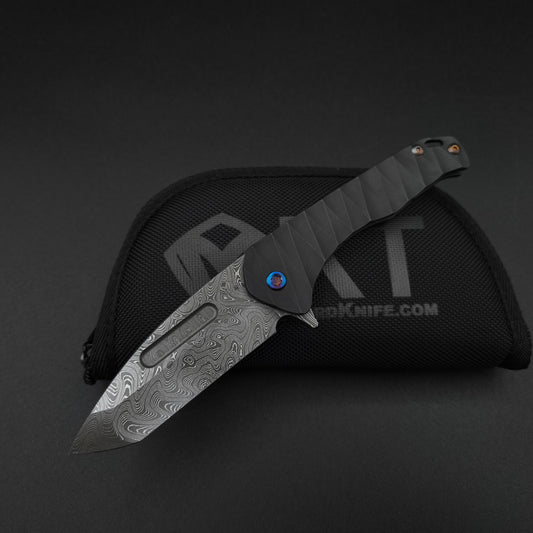 Medford Praetorian Slim Flipper Chad Nichols Damascus Tanto, Black Lightning 1