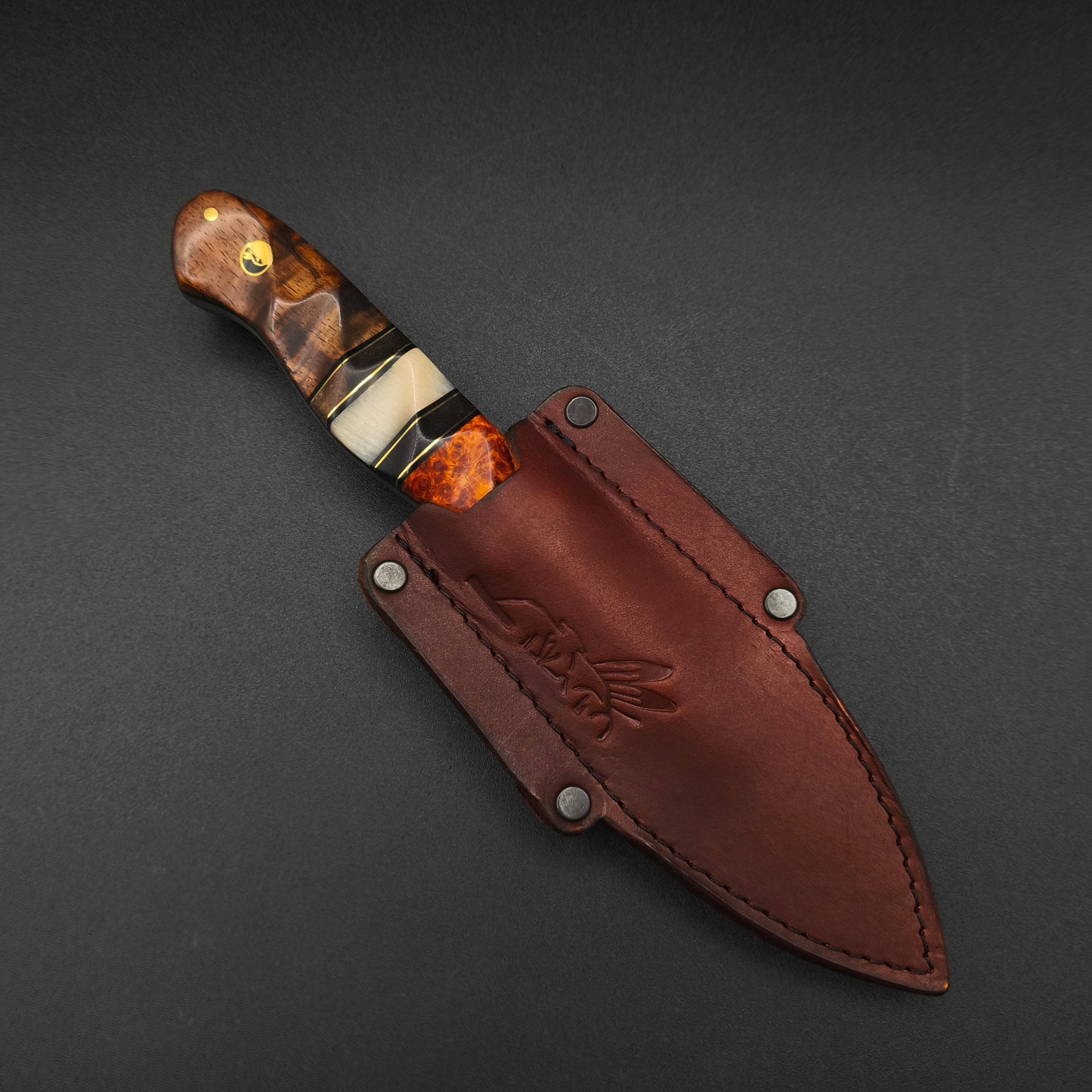 Half Face Blades Field Knife Vegas Forge Razorwire Damascus, Amboyna Burl 5