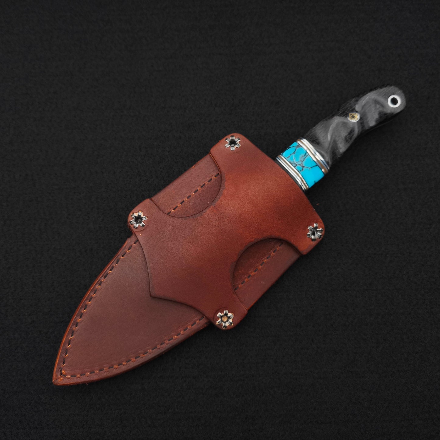 Half Face Blades Drop Point Scalper, Black Burlap Micarta, Turquoise 5