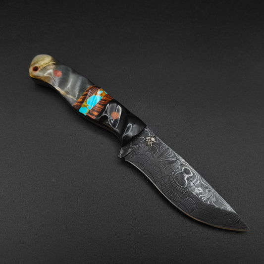 Sea Sick Blades Skinner Damascus, Buffalo Horn, Turquoise 1