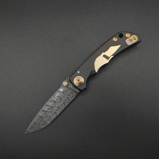 Spartan Blades Harsey Folder SF5 Custom Chad Nichols Damascus Gold Helmet 1