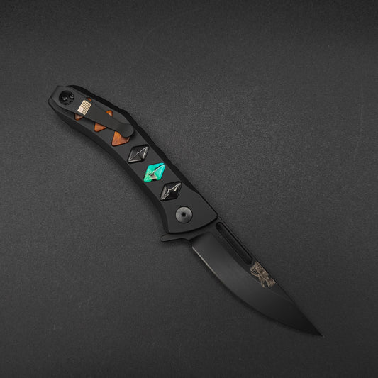 Half Face Blades Custom Kwaiken Folder Bison's Horn, Turquoise 1