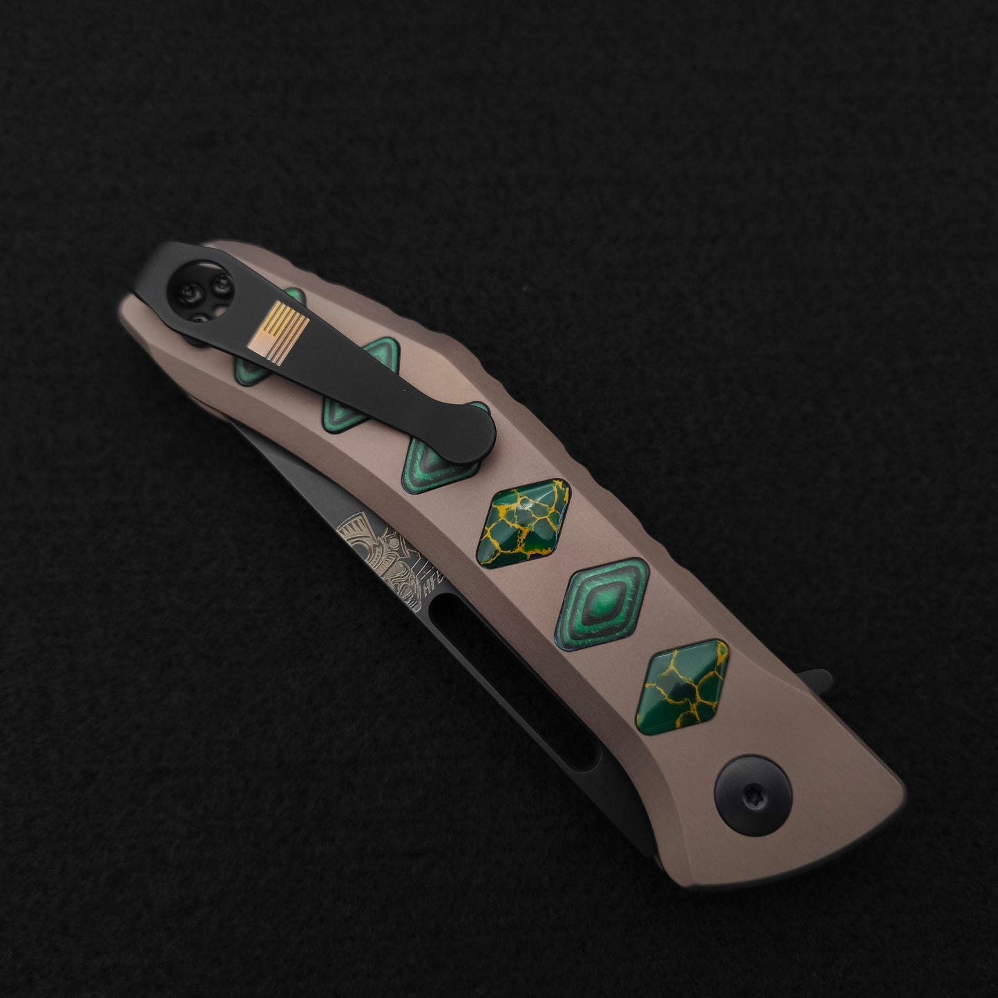 Half Face Blades Custom Kwaiken Folder Arizona Jade and Aquamarine Camo Quartz Inlay 4