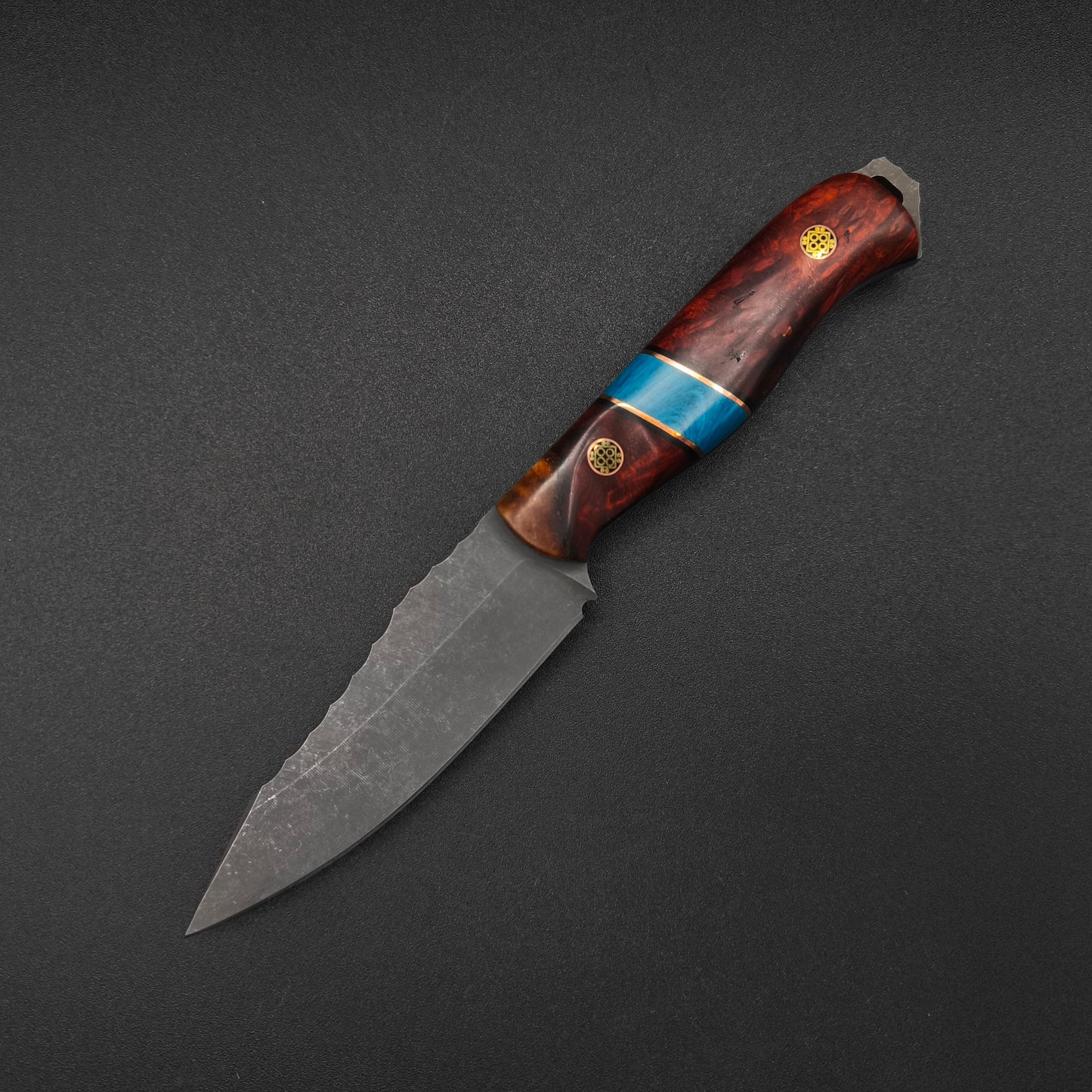 Half Face Blades Field Knife Jr Amboyna Burl, Blue Juma Split 2