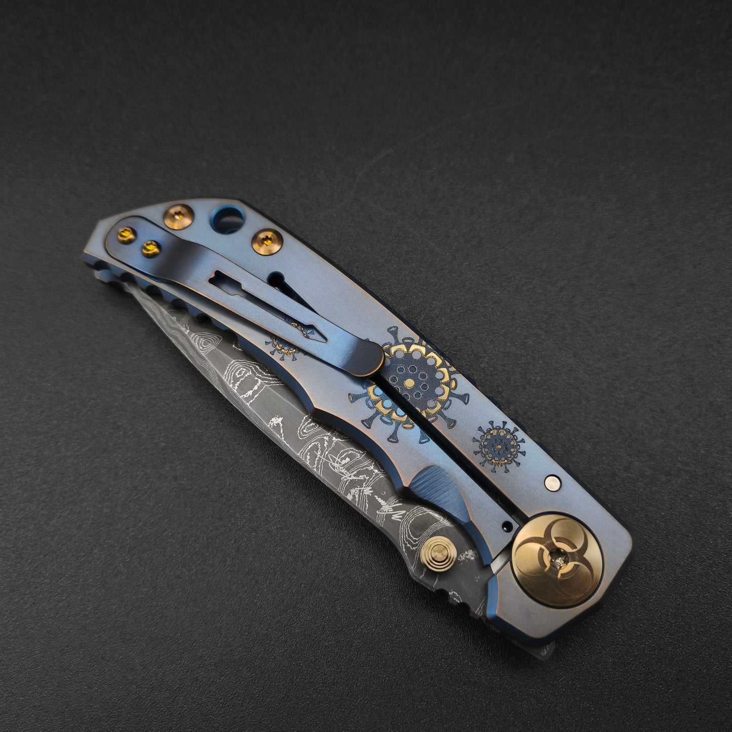 Spartan Blades Harsey Folder SF5 Custom Chad Nichols Damascus Plague Doctor Blue