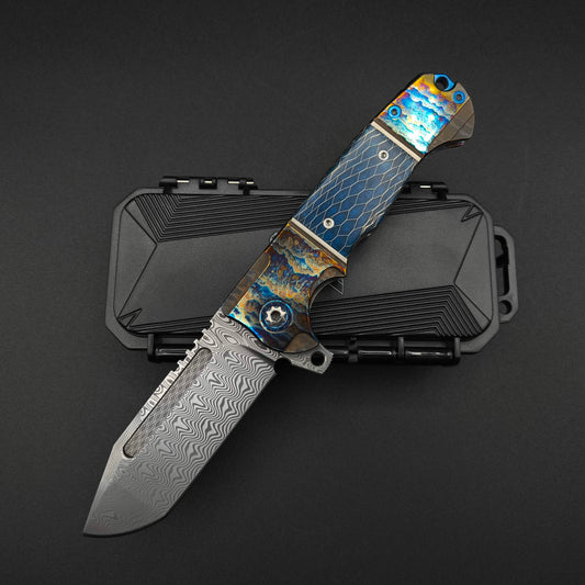 ADV Tanto Acid Rain Titanium, Chad Nichols Damascus Blade 1