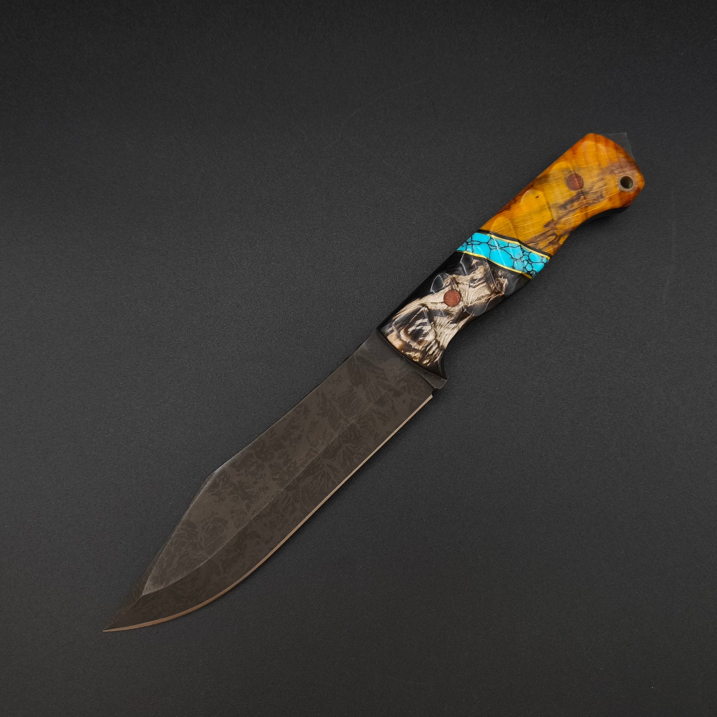Sea Sick Blades Bowie, Buffalo Horn, Turquoise, Mahogany 80CrV2 2