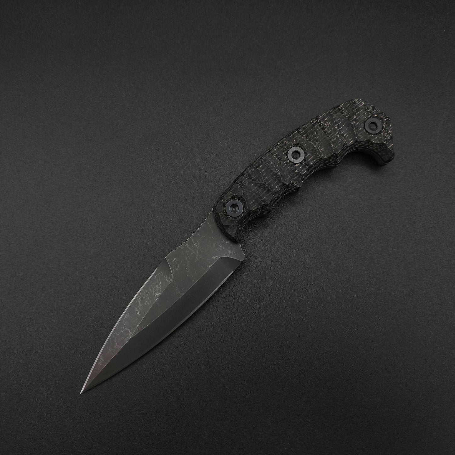 Half Face Blades HUMINT 4" Black Burlap Micarta, stonewashed 2