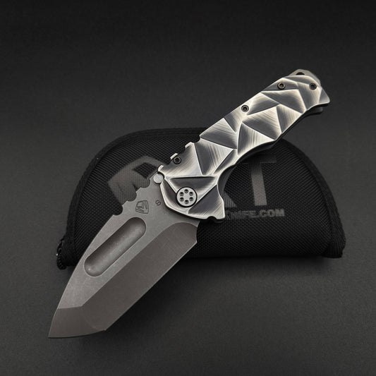 Medford Praetorian Ti Acid Distressed Tanto, Black and Silver Stained Glass 1