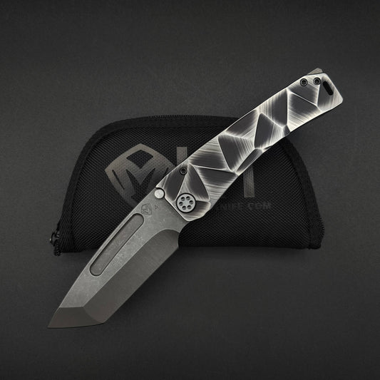 Medford Marauder, Full Size, Acid Distressed Tanto, Black and Silver Stained Glass 1