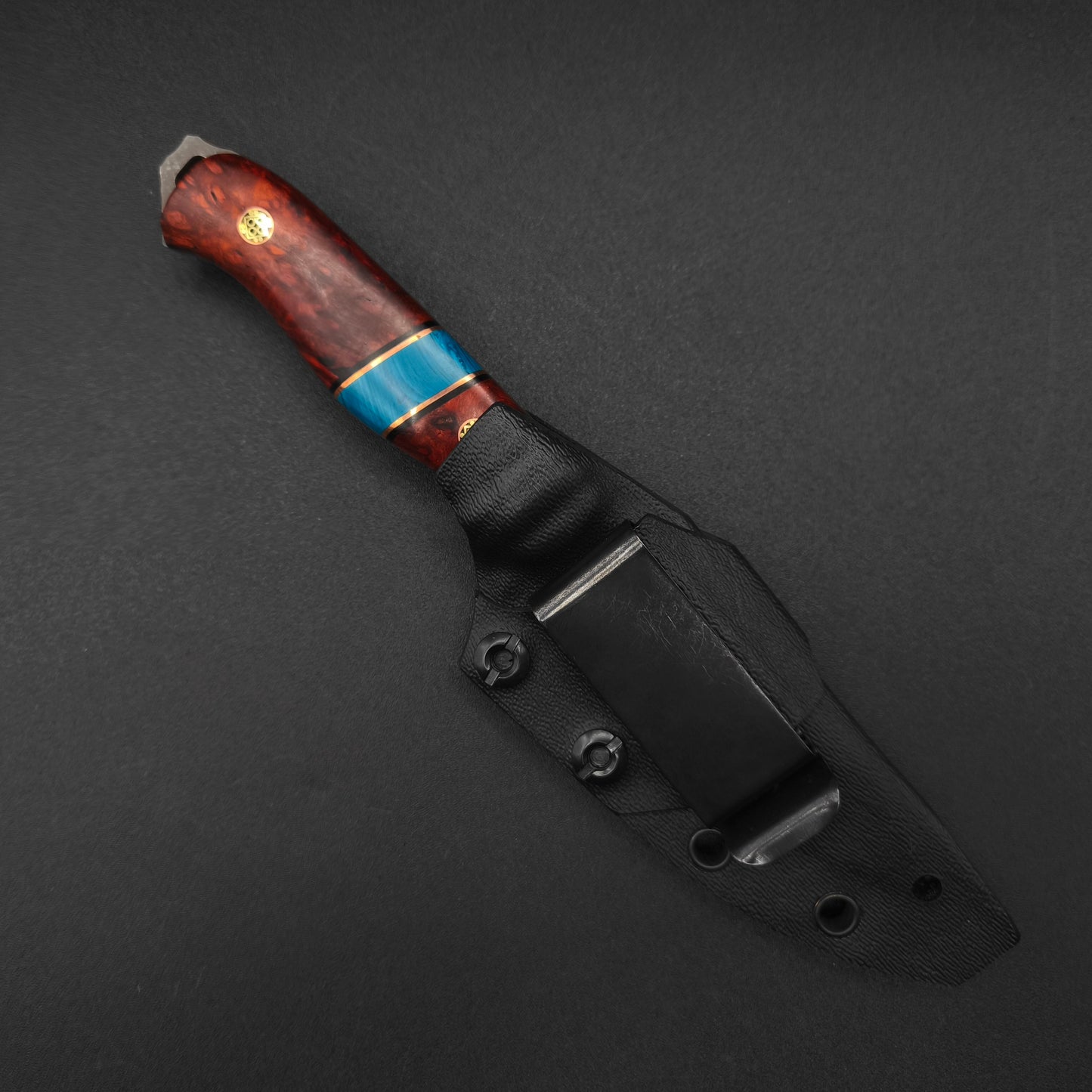 Half Face Blades Field Knife Jr Amboyna Burl, Blue Juma Split 5