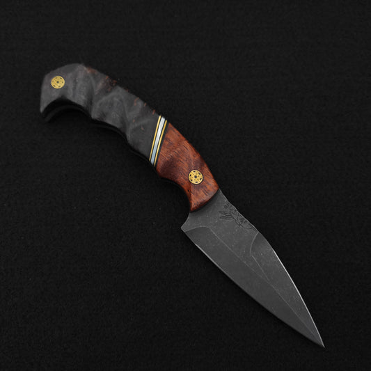 Half Face Blades HUMINT 3" Afzelia Burl, Dyed Redwood 1