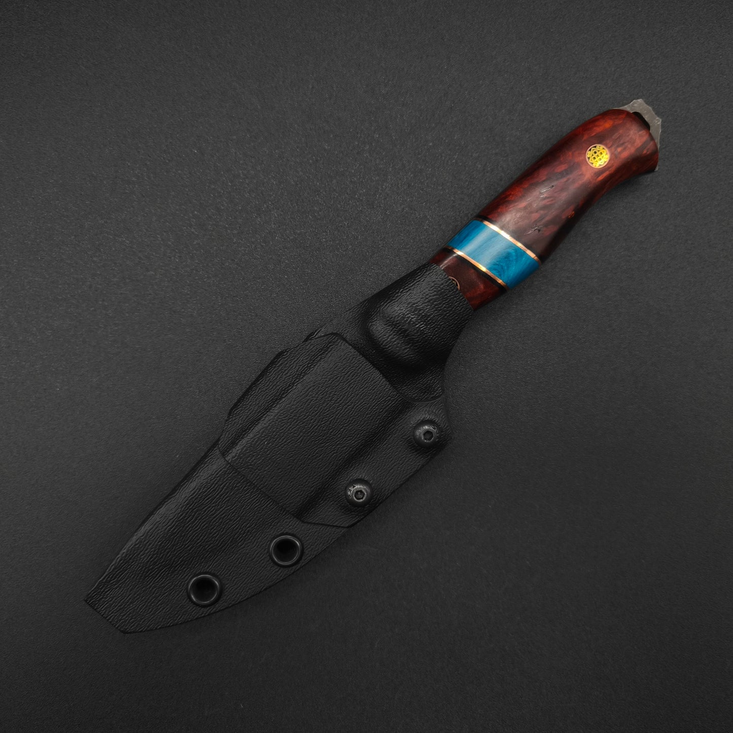 Half Face Blades Field Knife Jr Amboyna Burl, Blue Juma Split 4