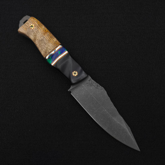 Half Face Blades Field Knife African Blackwood, Turquoise, Hawaiian Curly Mango 1