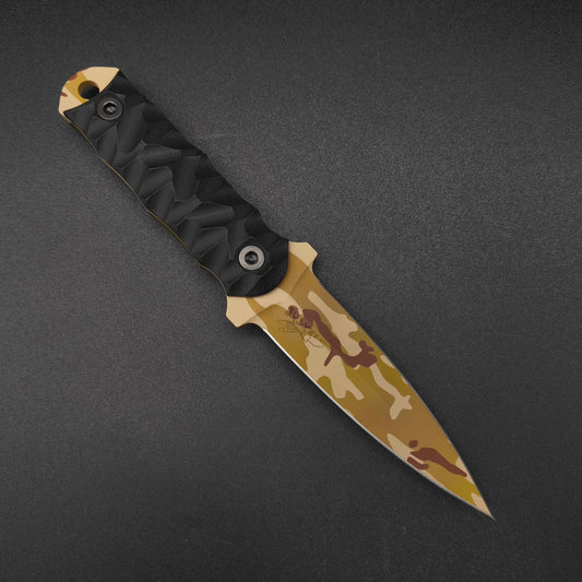 Half Face Blades Combat Dagger Black G10, Arid Multicam Cerakote