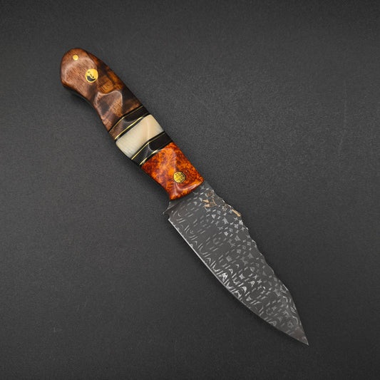 Half Face Blades Field Knife Vegas Forge Razorwire Damascus, Amboyna Burl 1