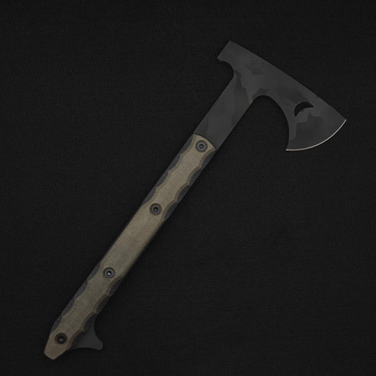 Half Face Blades Howler Hawk, Black and OD Green Canvas Micarta, Black Multicam Cerakote 1