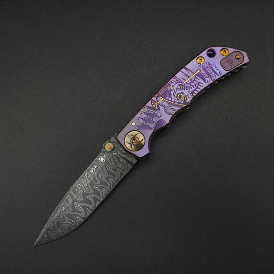 Spartan Blades Harsey Folder SF5 Custom Chad Nichols Damascus Plague Doctor Purple