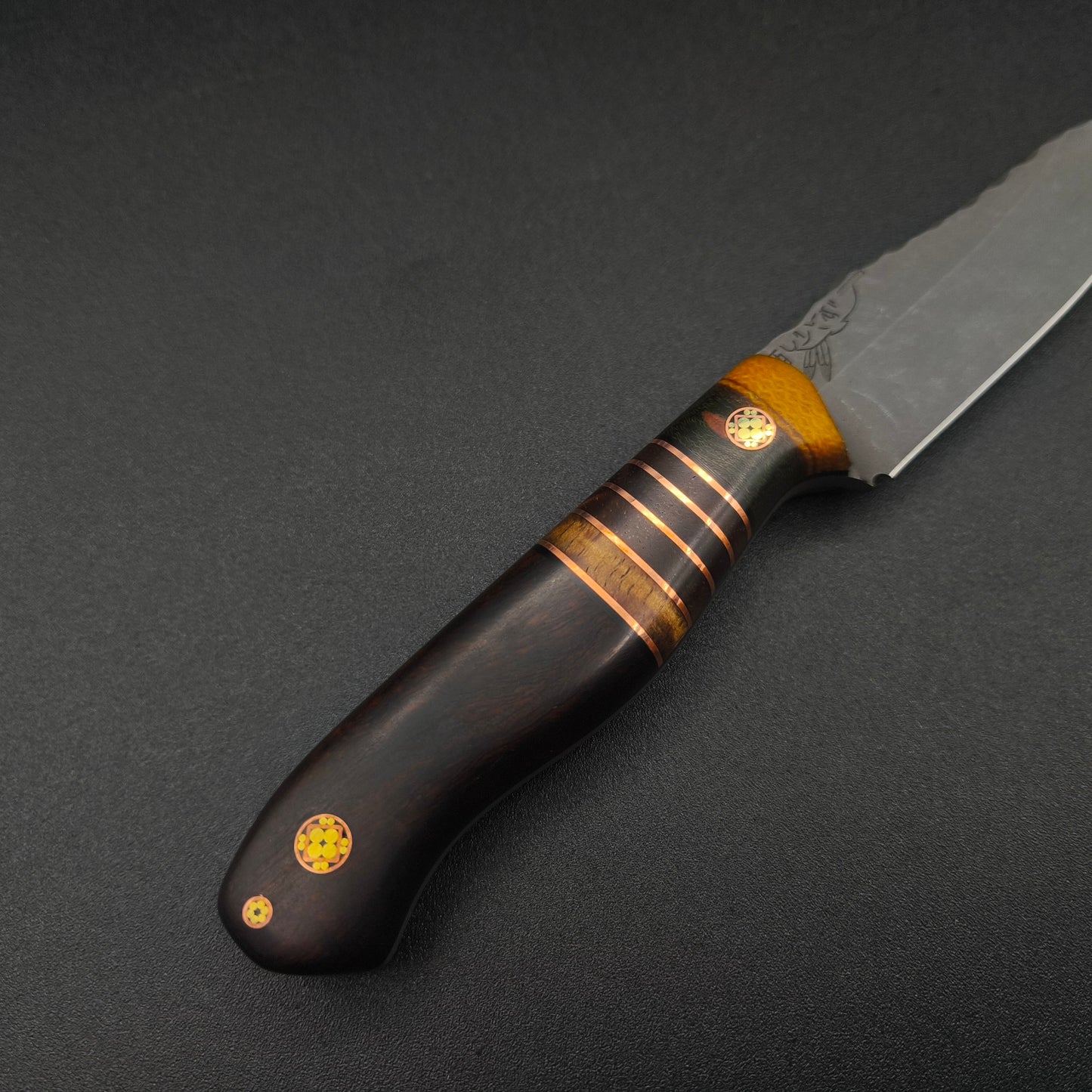Half Face Blades Field Knife Jr Thin Brown Trout G-carta, Hawaiian Curly Koa Split 3