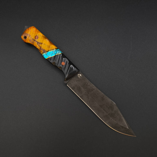 Sea Sick Blades Bowie, Buffalo Horn, Turquoise, Mahogany 80CrV2 1