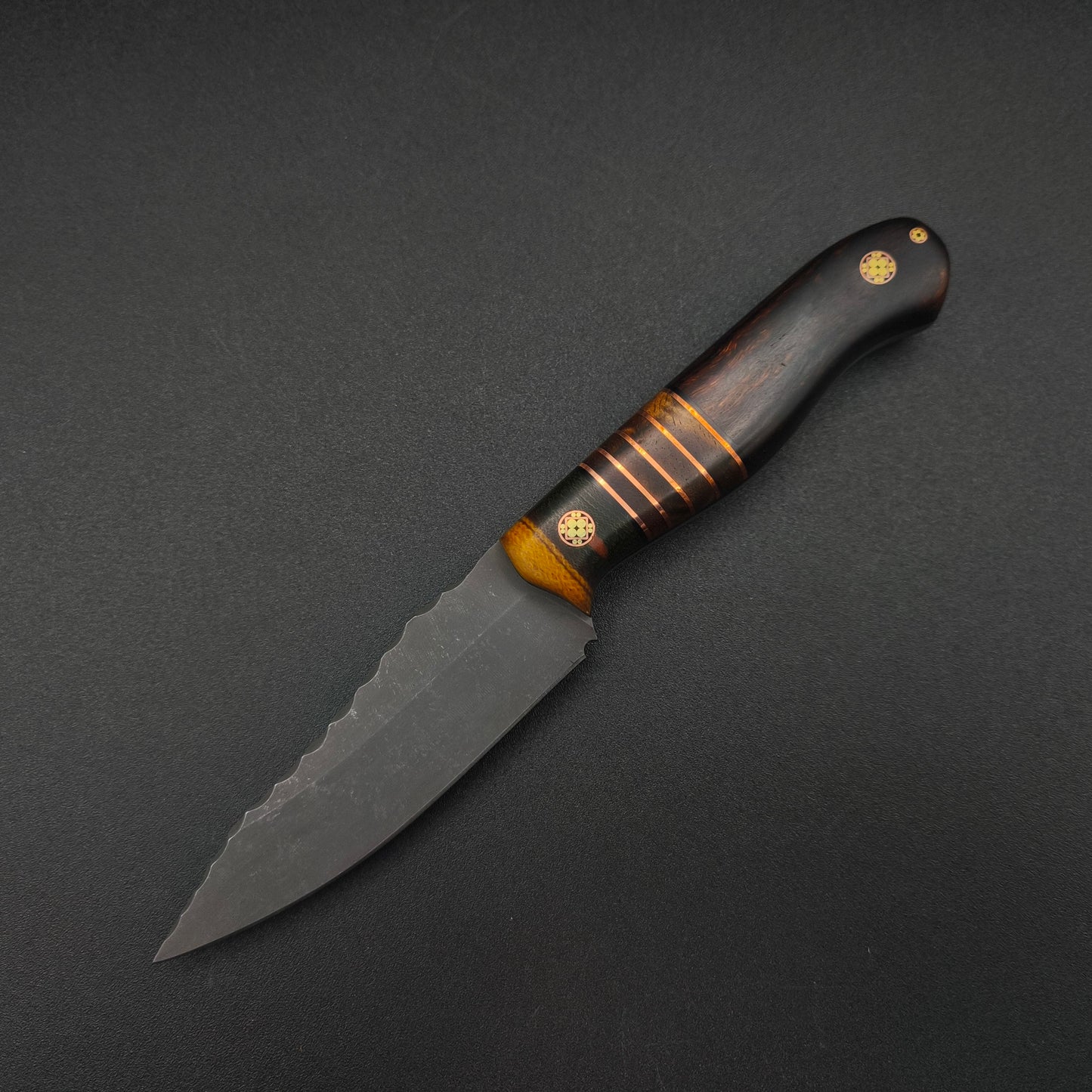 Half Face Blades Field Knife Jr Thin Brown Trout G-carta, Hawaiian Curly Koa Split 2