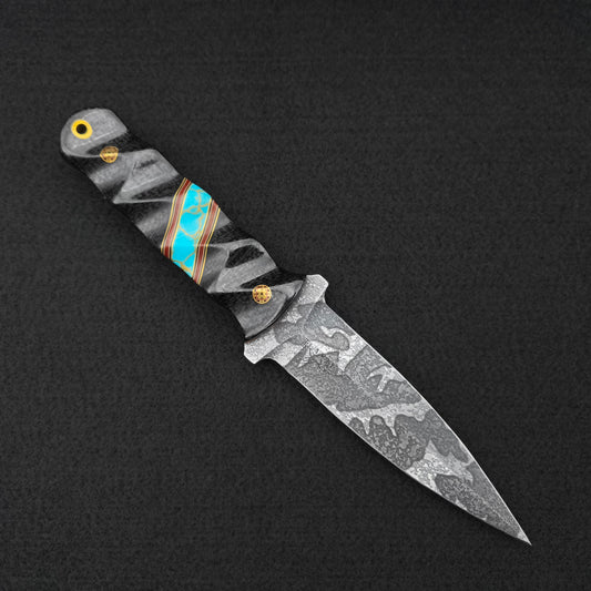Half Face Blades Combat Dagger Black Burlap Micarta, Turquoise 1