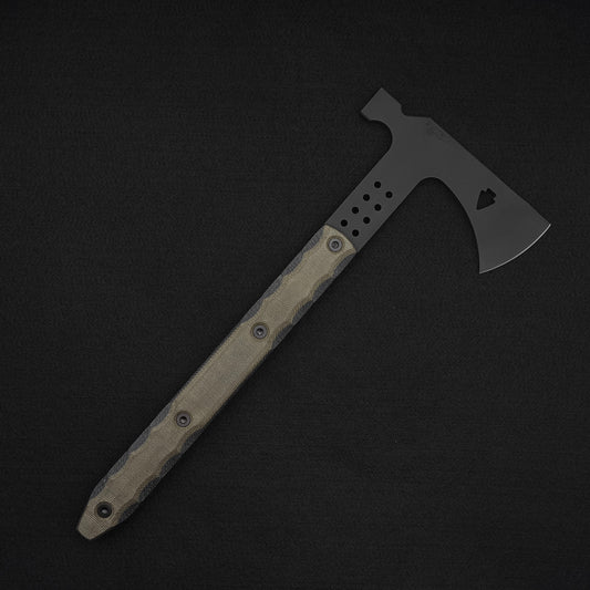 Half Face Blades Arrowhead Hawk, Black and OD Green Canvas Micarta 1