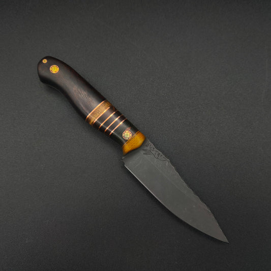 Half Face Blades Field Knife Jr Thin Brown Trout G-carta, Hawaiian Curly Koa Split 1