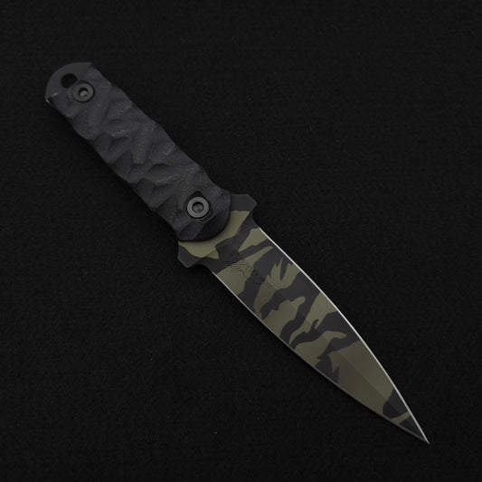 Half Face Blades Combat Dagger Black G10, Tiger Stripe Camo Cerakote