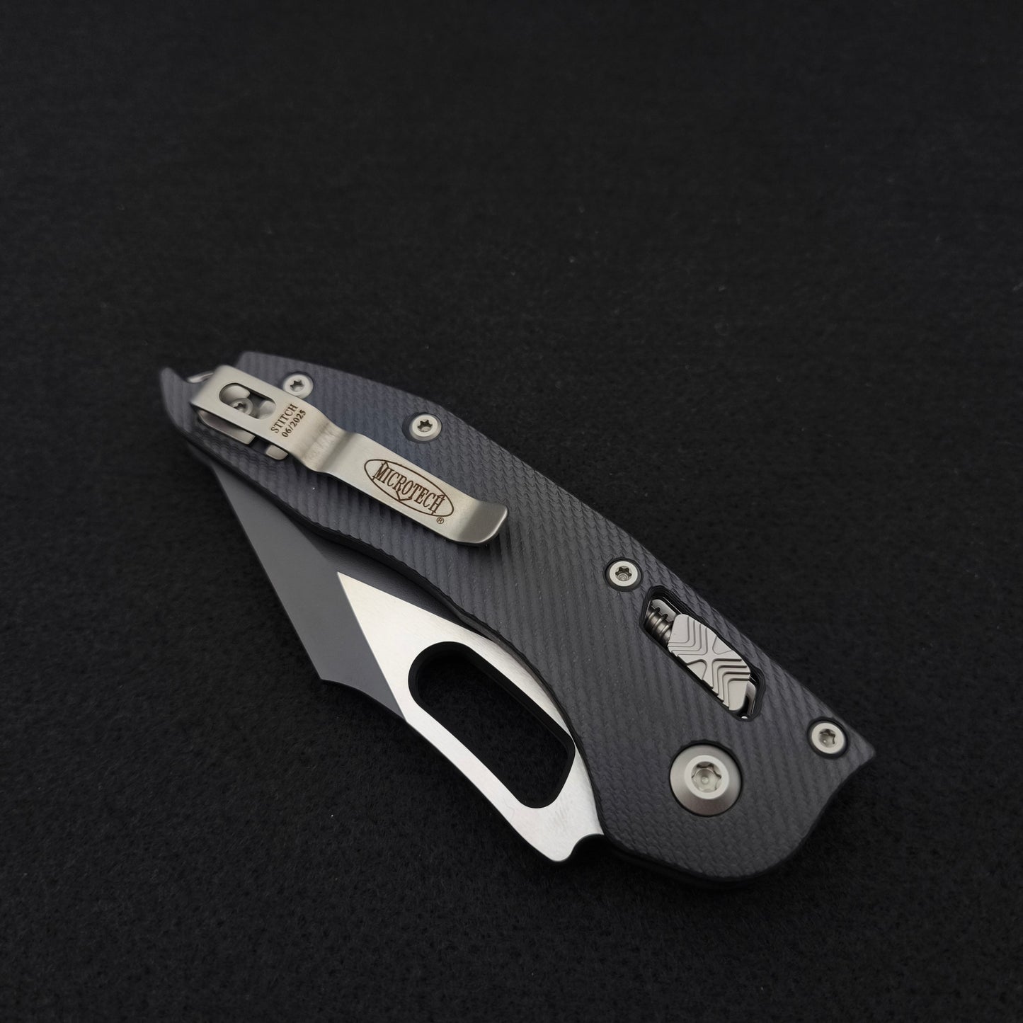 Microtech Stitch S/E Ram Lok Black Full Serrated M390MK two-tone