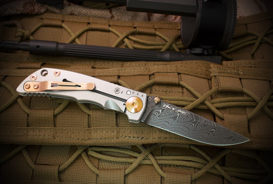 Spartan Blades Harsey Folder 3.25 Chad Nichols Damascus Bronze Ano Hardware 1