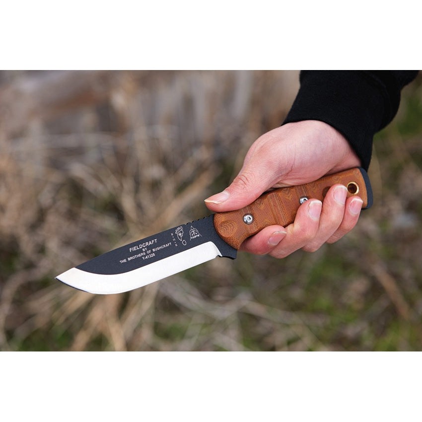 TOPS Fieldcraft BOB Hunter Rocky Mountain BROS-01 micarta, 1095, modified Scandi grind blade
