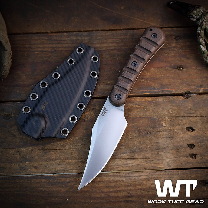 Work Tuff Gear Espuela / K329, Satin, Brown Burlap Micarta Grip 1