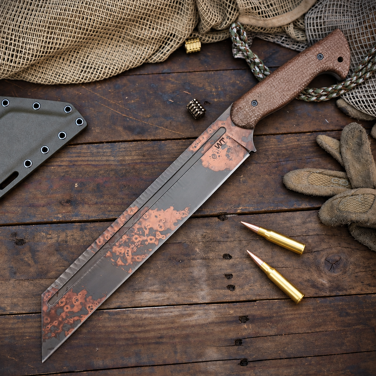 Work Tuff Gear Sea-X / SKS51, Copper Washed Rugged, Brown Burlap Canvas Micarta