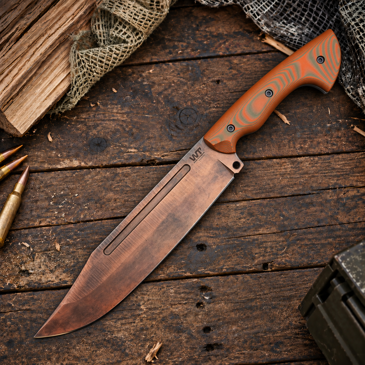 Work Tuff Gear PWB-9-NC (SK85), Rugged Vintage Copper, Hunter Orange Camo G10 - Special Edition 1