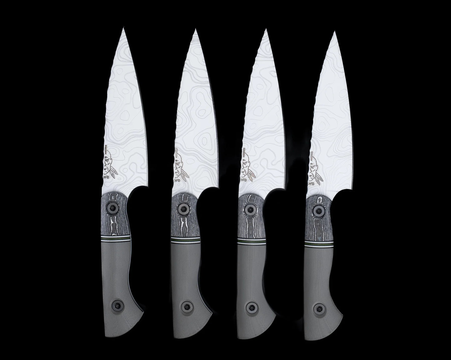 Half Face Blades Steak Knife Set (4 piece)- White Storm FAT Carbon, Grey G10 2