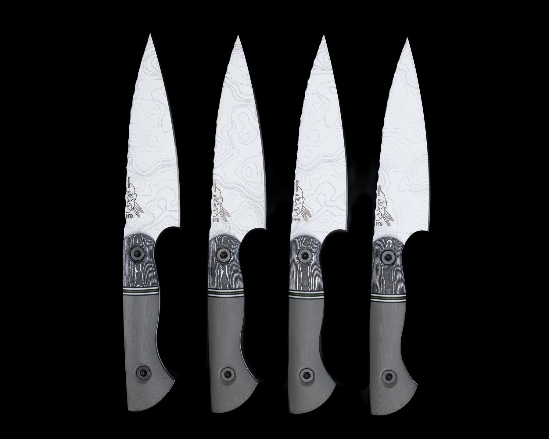 Half Face Blades Steak Knife Set (4 piece)- White Storm FAT Carbon, Grey G10 2