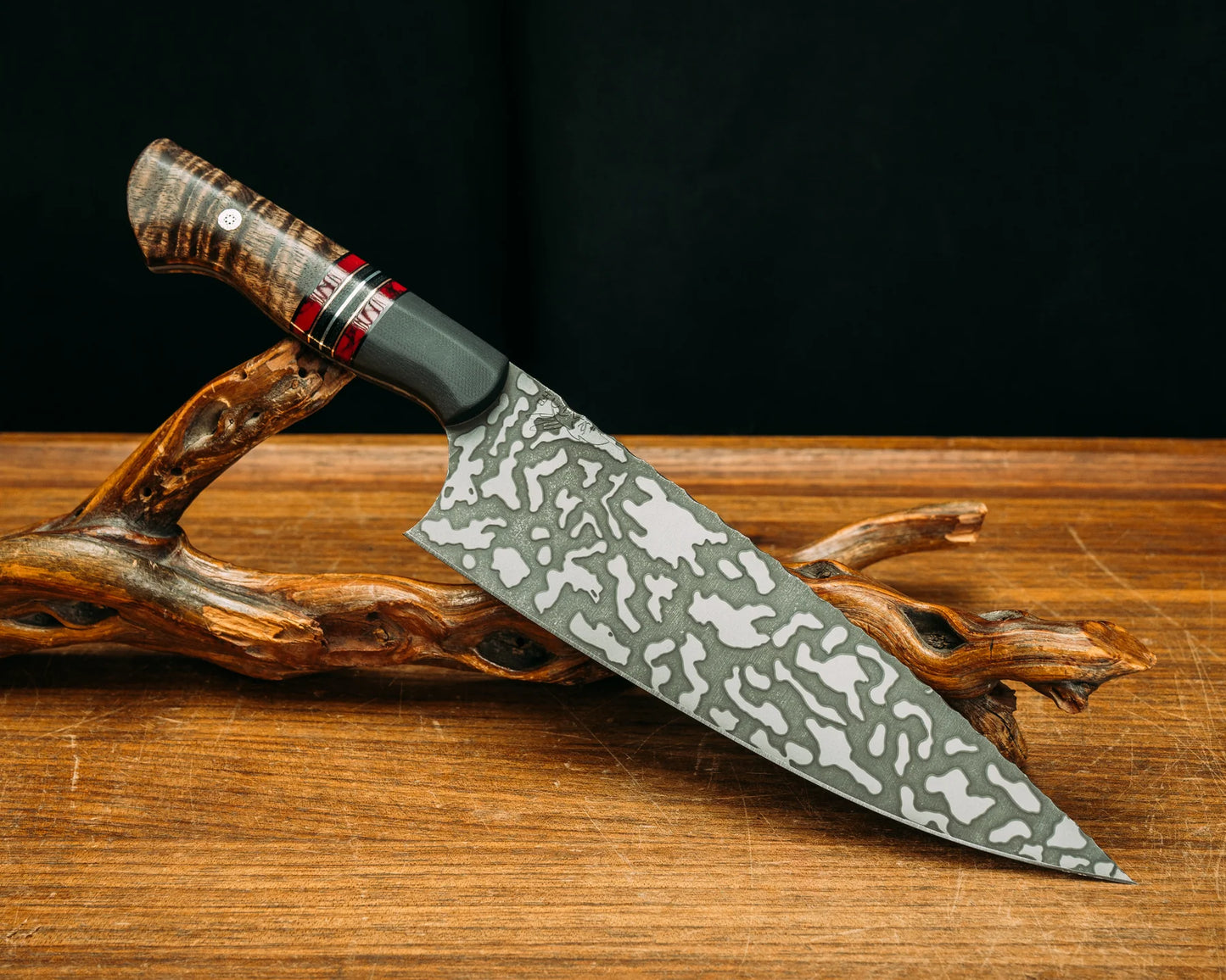 Half Face Blades Chef Set - Black G10, Bloody Basin Tru-stone, Hawaiian Curly Koa 1