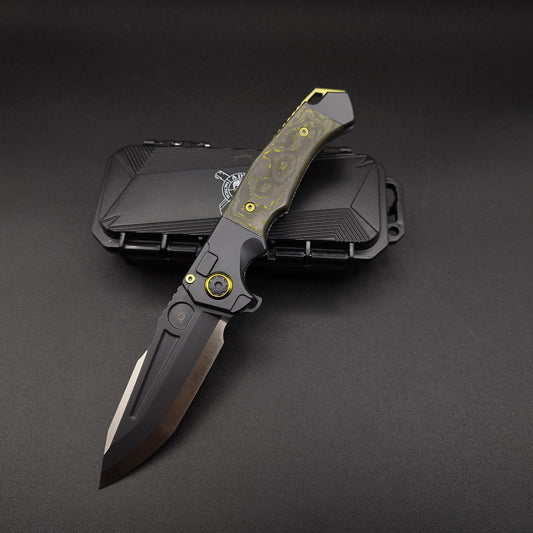 ADV Ronin Kalgard Titan Yellow Carbon Fibre, Custom Laser Art, S35VN 1